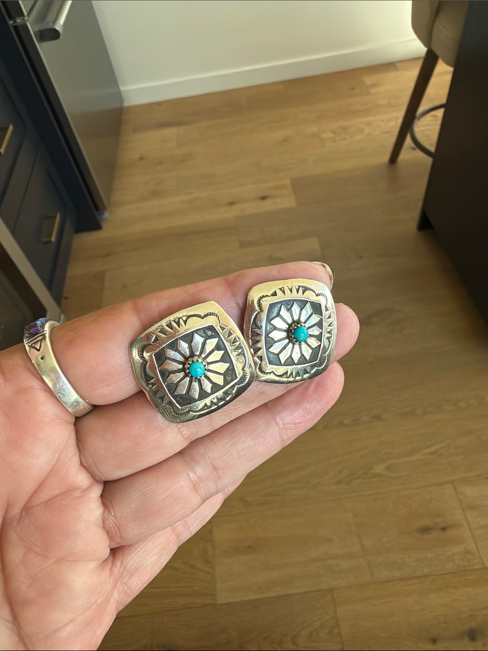 Turquoise Sterling Silver Concho Earrings